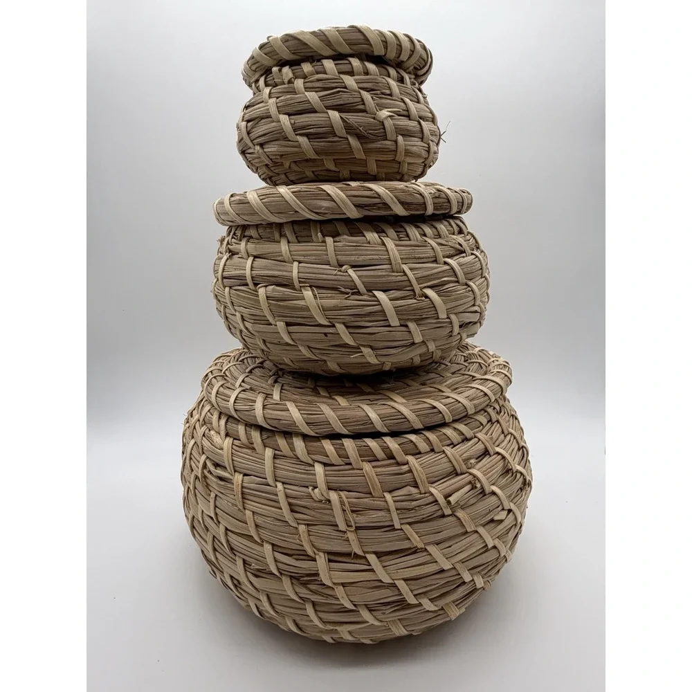 3 Nesting Sweetgrass Baskets With Lids Handmade New Fresh And Sweet Smelling